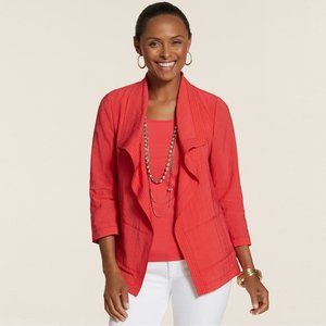 Chico's Breezy Sheen Drape-Front Red Jacket Size 0 US S